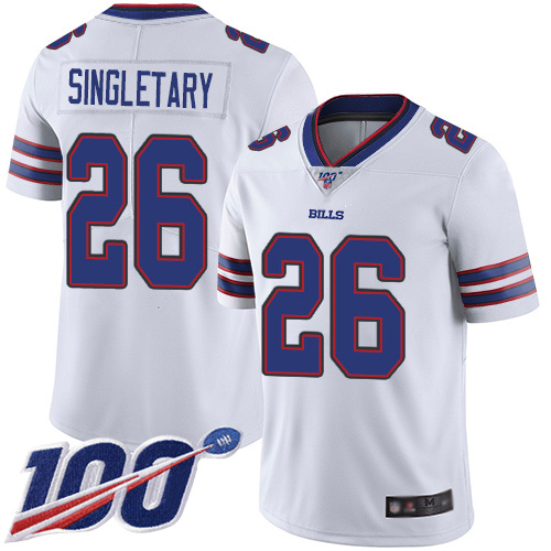 Men Buffalo Bills #26 Devin Singletary White Vapor Untouchable Limited Player 100th Season NFL Jersey